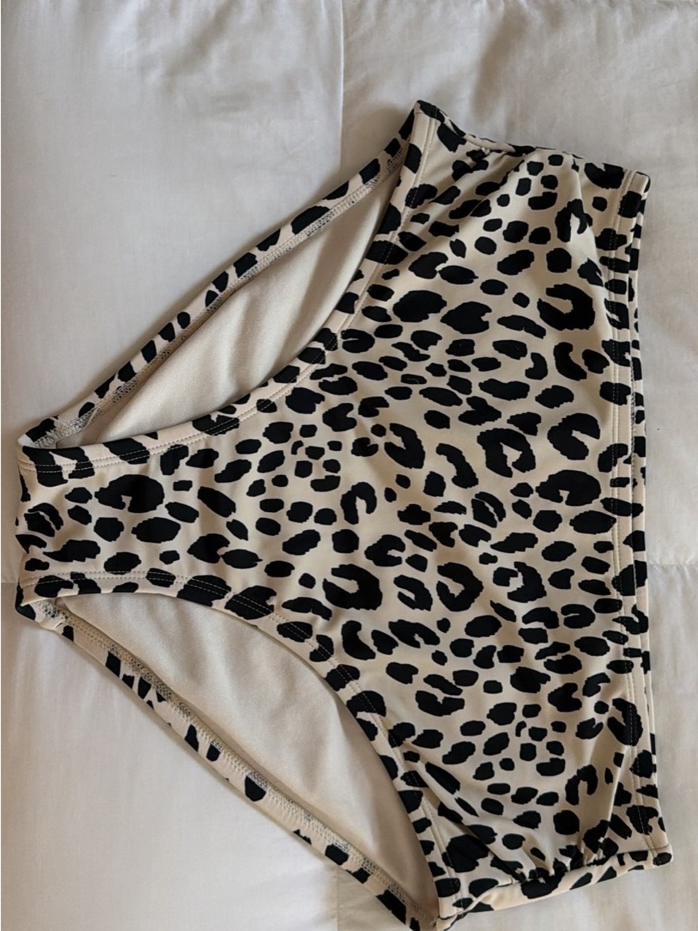 Leopard Print High-Waist Bikini Bottoms - Black on Cream